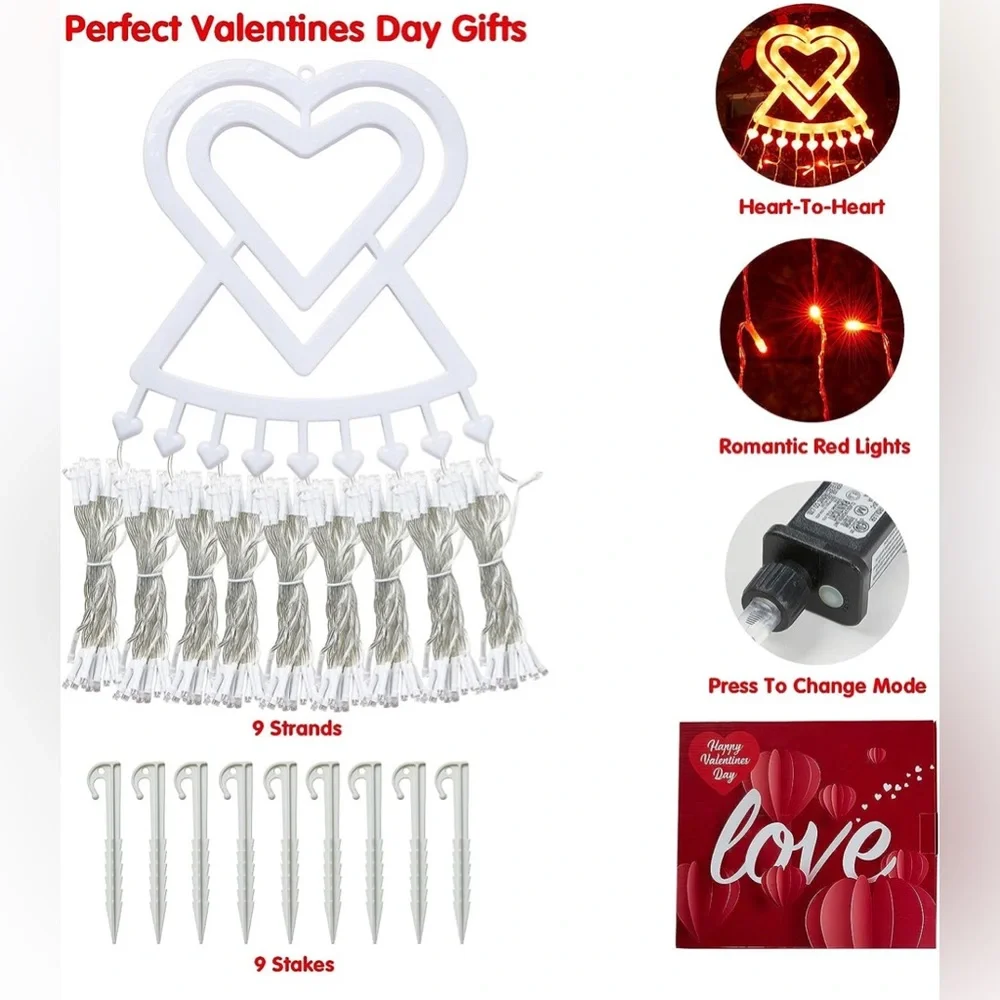 Meknow Valentines Day Decoration Valentines Decor 309 LED 8 Modes Plug in Curtai